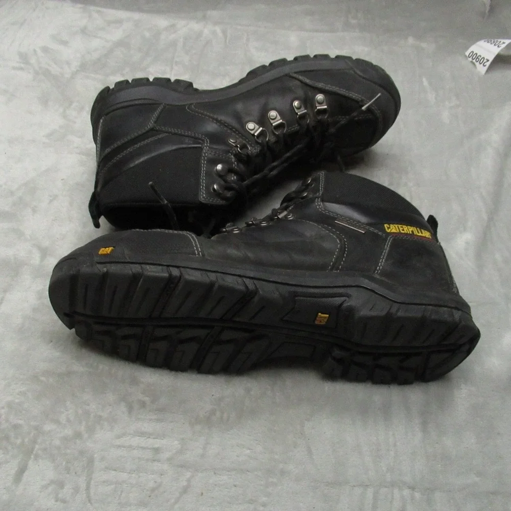 Caterpillar Men 10.5M‎ Wide Work Boots Black Steel Toe Leather Rugged Waterproof